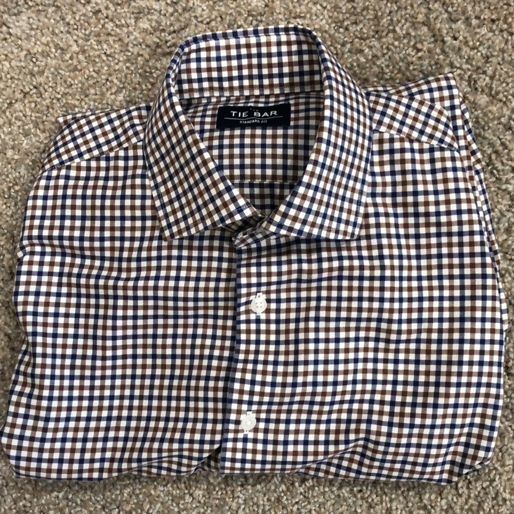 Tie Bar gingham shirt brown navy blue 15 1/2 34/35